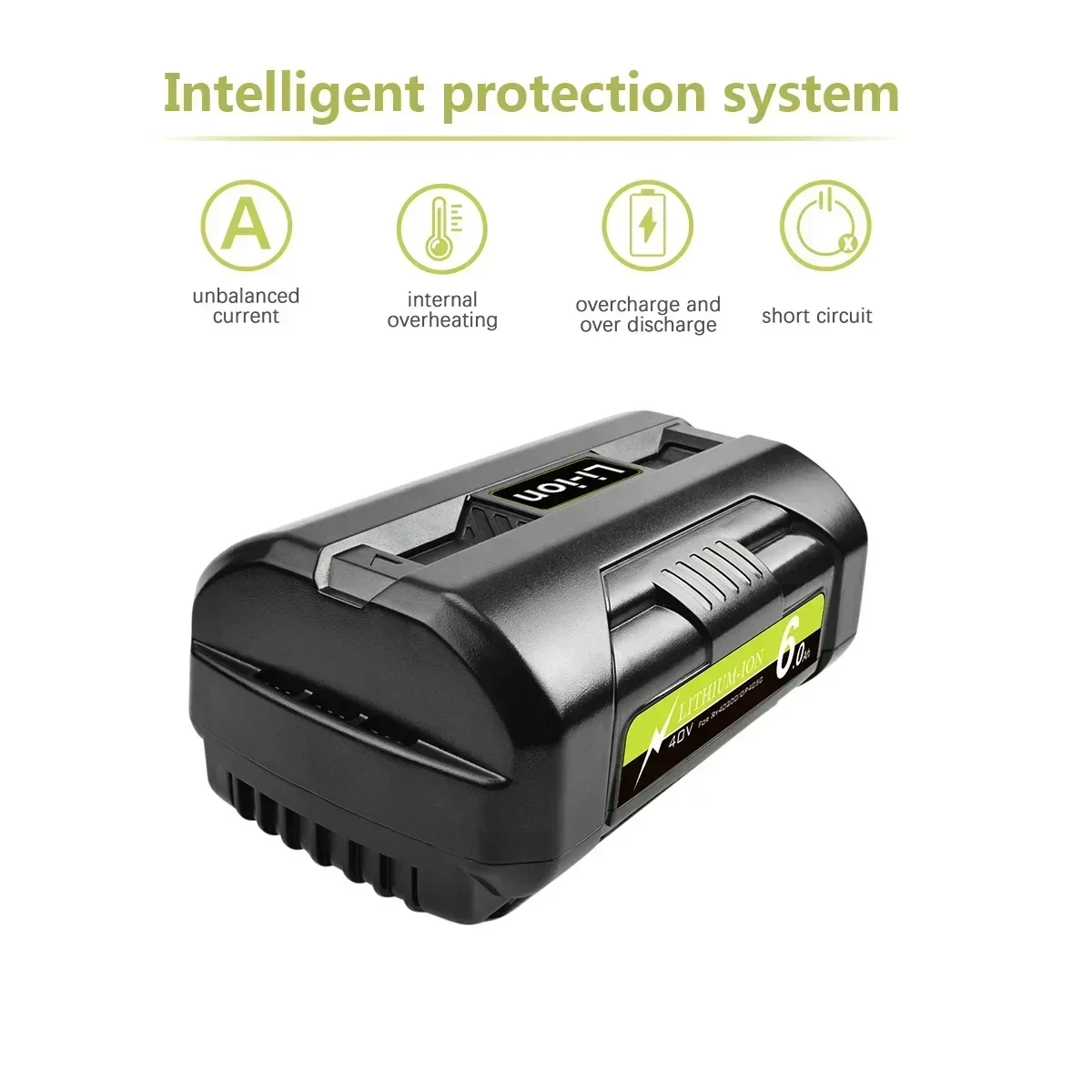 For 40v ryobi 6.0ah li-ion oppladbart batteri for  ry40502 ry40200 40v batterier til trådløse elektroverktøy  op4050 op4026 op40401