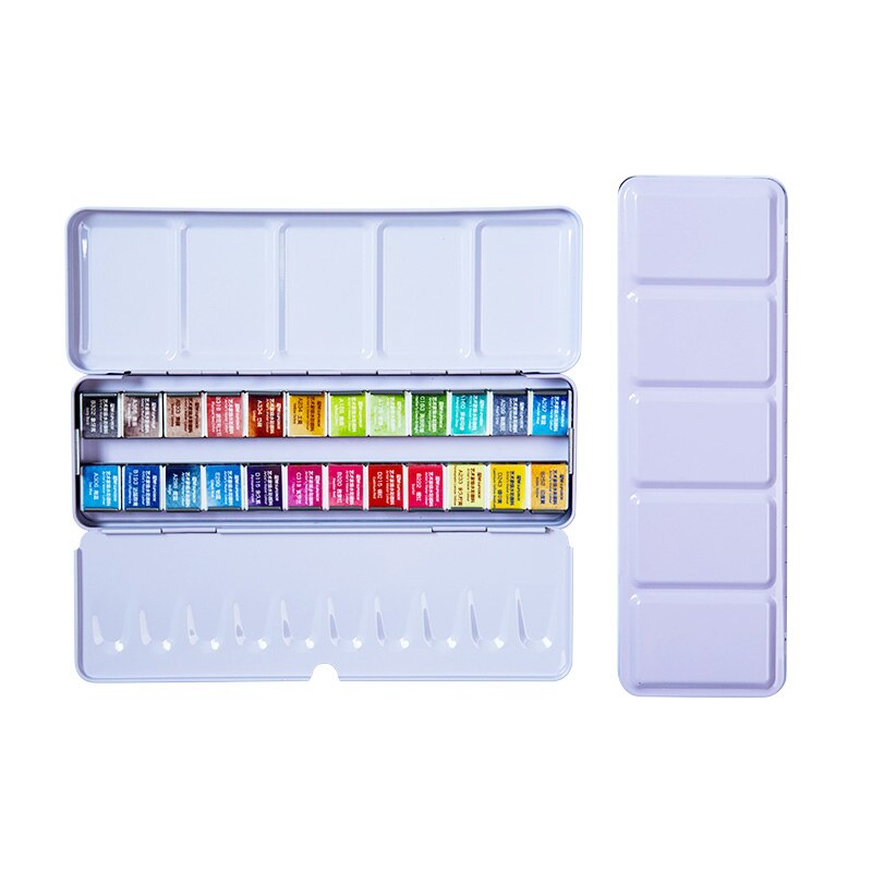 Conjunto de pinturas de acuarela sólidas, caja de lata de pigmento de color agua para suministros de arte, 12/24/36/48 colores: 24 colors purple