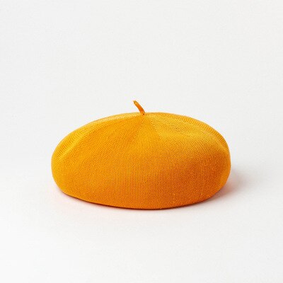 Simple light version 18-color women's beret hat spring and summer thin linen texture painter hat girl beanie hat: Orange