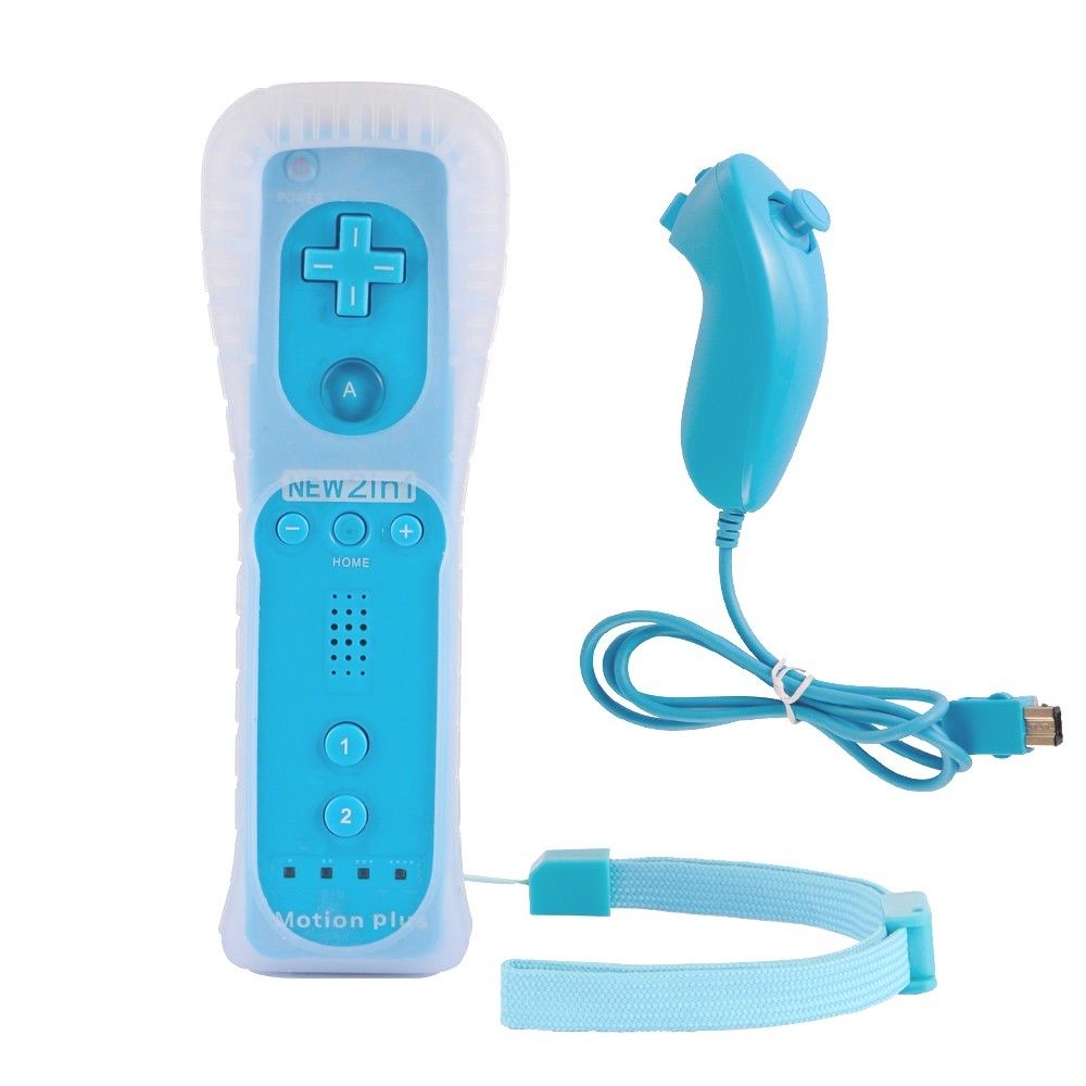 Black Built in Motion Plus Remote Nunchuck Controller + Case for Nintendo for Wii: Light Blue