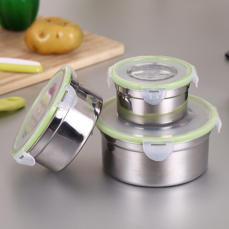 3Pcs Round Lunch Box Stainless Steel Lunch Box 280/500 / 900Ml Leakproof Lunch Box: Default Title