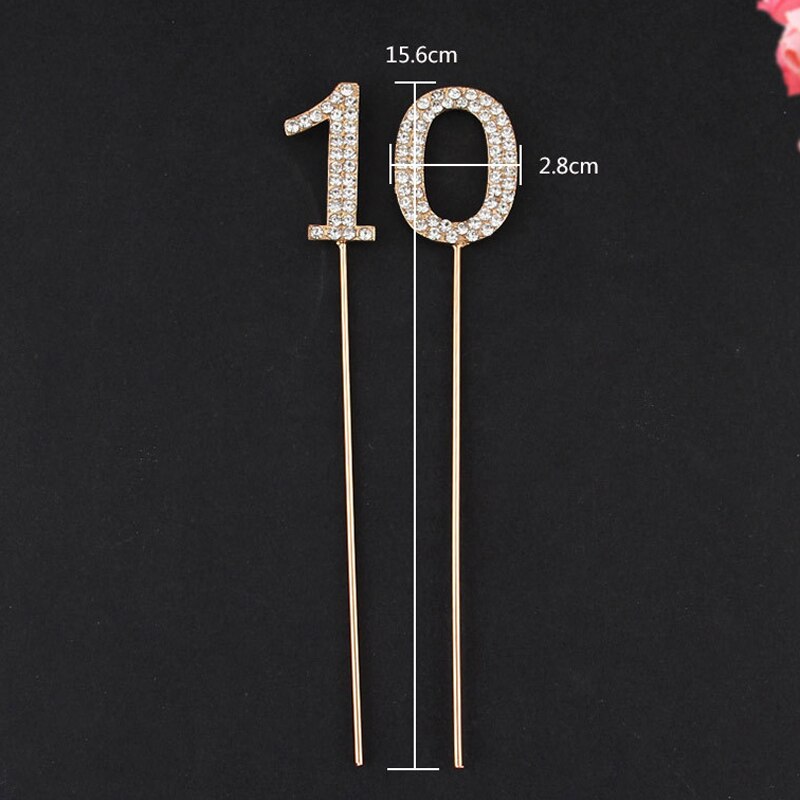 Glitter Alloy Rhinestone Number Cake Toppers Baby Shower Birthday Decoration Wedding Gold Silver Digital Cakes Dessert Decor