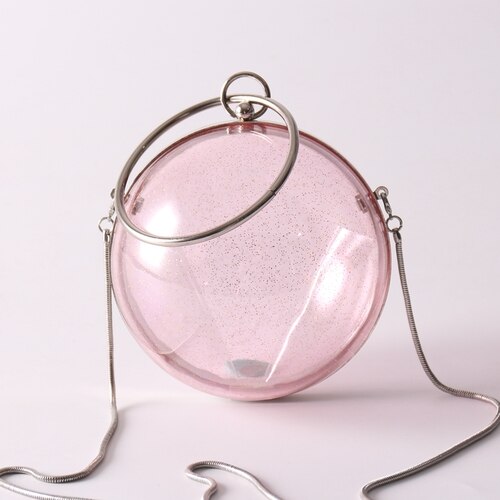 TekiEssica Ball Shaped Transparent Party Bag Women Evening Bag Party Wedding Clutch Purses Chain Shoulder Bag for Birthday: pink sanke-chain