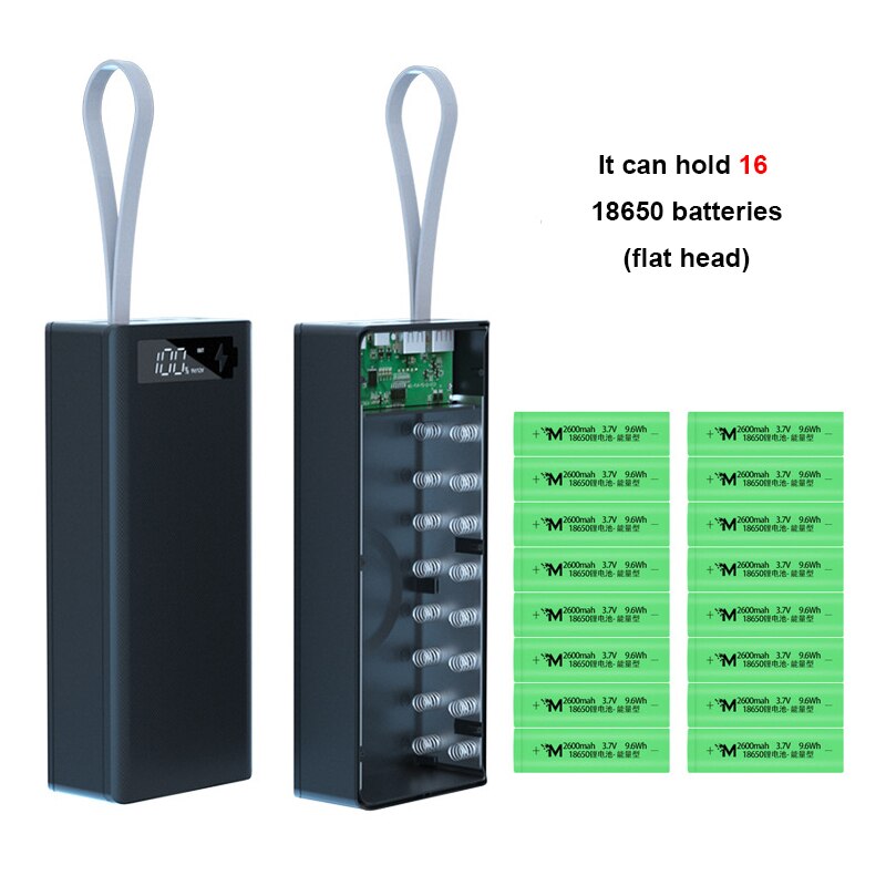 16*18650 batteri power bank taske oplader boks holder dobbelt usb lcd display support hurtig &amp; trådløs opladning til iphone 13 xr 12