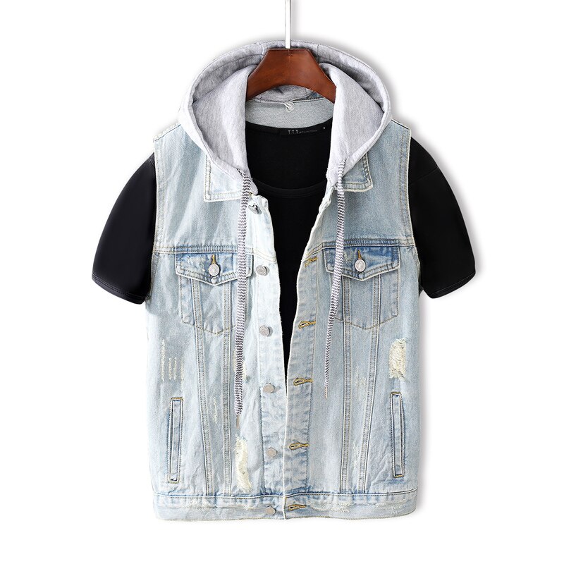 Chaleco vaquero rasgado para hombre, ropa de calle sin mangas, estilo inglés, Hip Hop