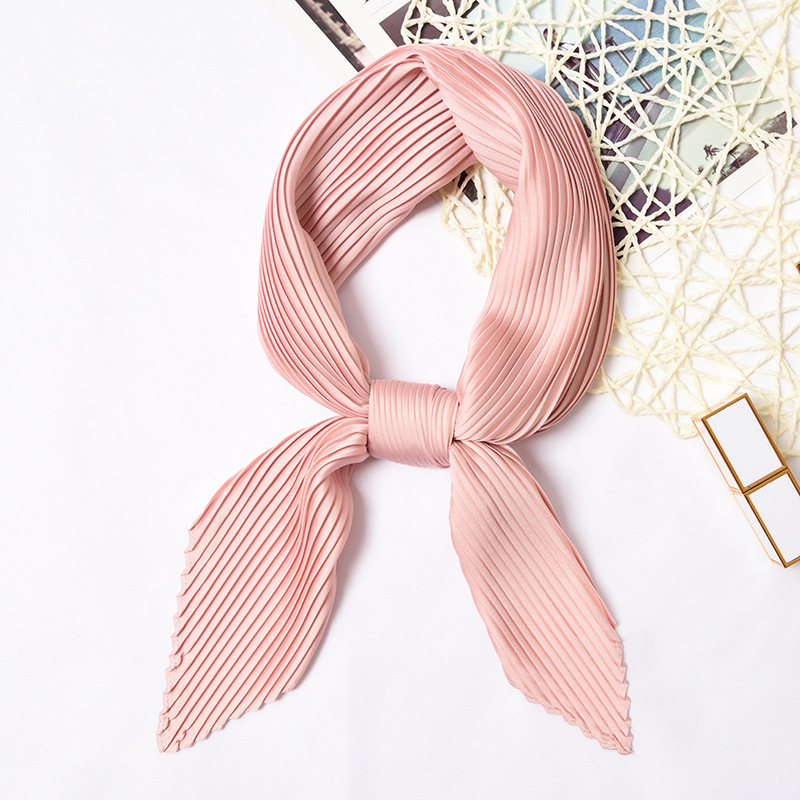 Plain Women Square Silk Scarf Skinny Ribbon Head Neck Small Pleated Hair Tie Band Kerchief Satin Foulard Scarves: Color 14