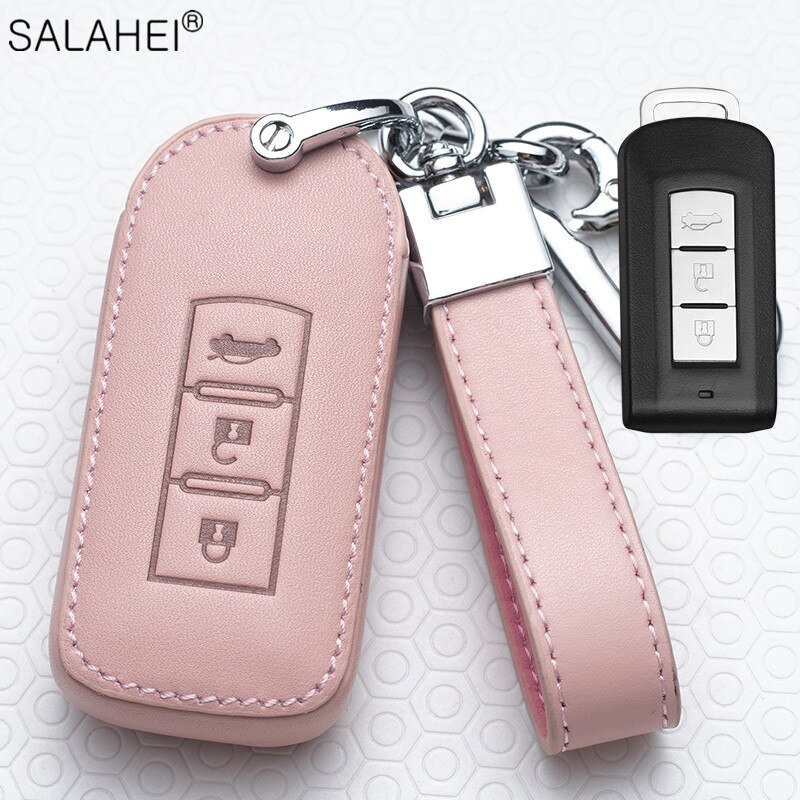 Mode Lederen Auto Key Case Cover Voor Mitsubishi Outlander Lancer 10 Pajero Lancer Ex Sport L200 Asx Rvr Smart Remote protector: B-pink