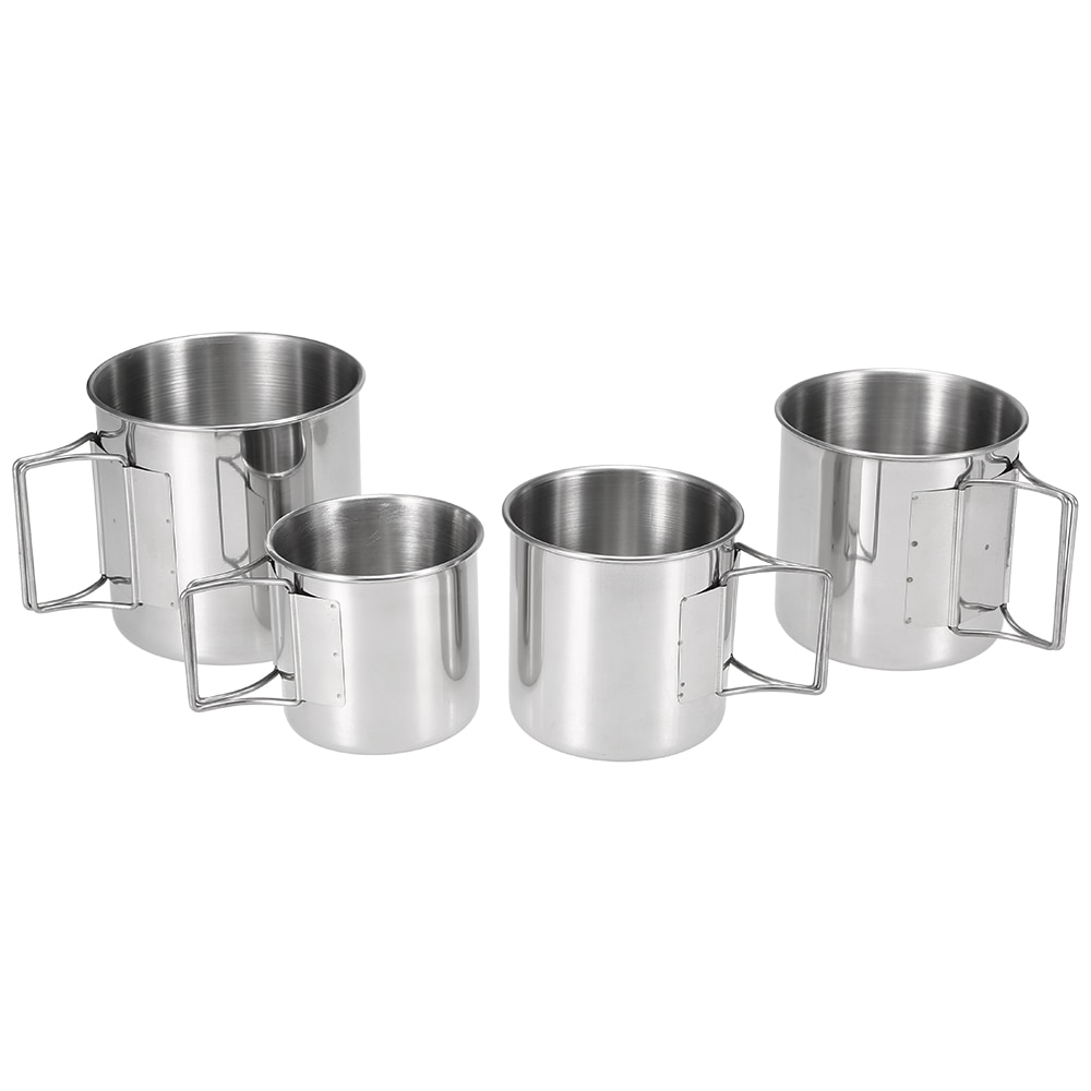 4 Stuks Rvs Cups Set Outdoor Servies Pot Water Mok Cup Met Opvouwbare Handvatten Voor Camping Picknick Wandelen Reizen