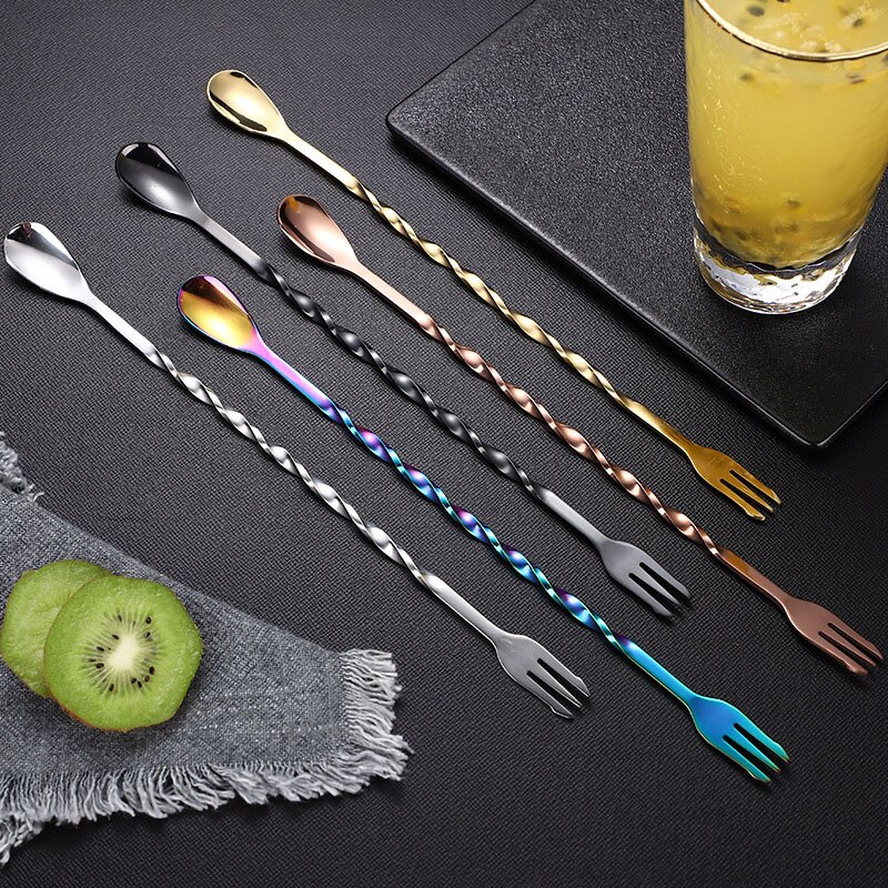 Newly Double-end Stainless Steel Mixer Bar Cocktail Short/Long Stirring Mixing Twist Spoon for Home Restaurant TE889