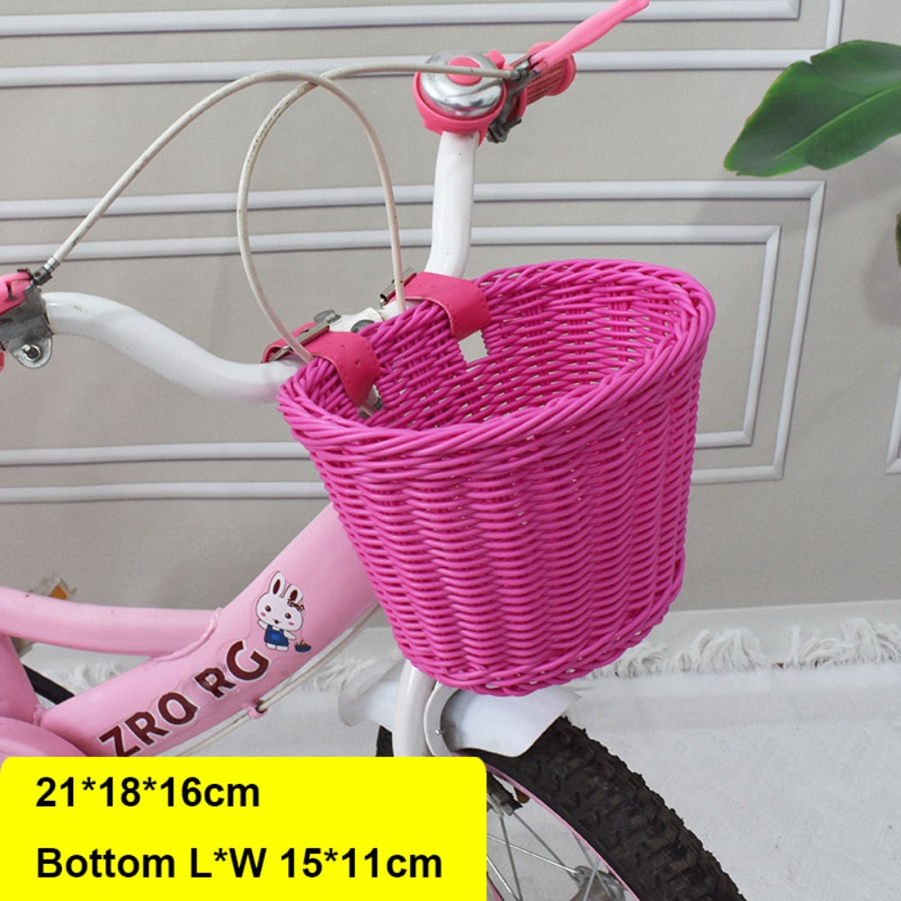Cesta de bicicleta de mimbre de para niños con cinturón, bolsa de almacenamiento de bicicleta de 10 estilos, cesta para manillar delantero, accesorios para bicicleta: Morado