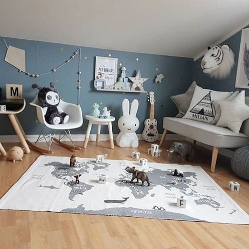 Børn legemåtter kravlende tæpper verdenskort tæppe pædagogisk baby legemåtte værelse dekoration gulv indretning tæppe 140*90cm