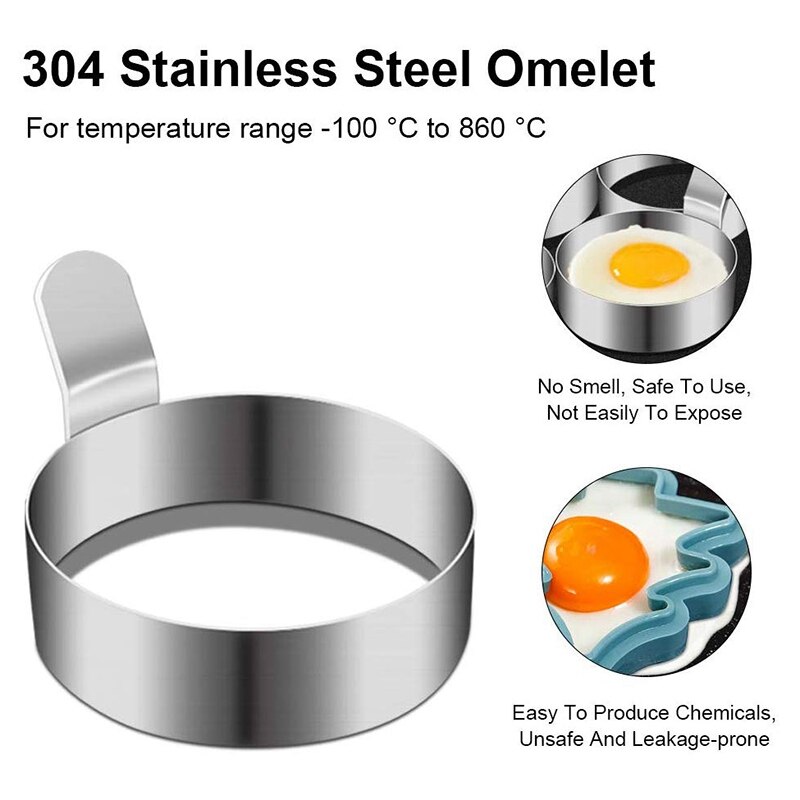 Anillo de huevo, molde de tortilla de acero inoxidable, molde de anillo de tortitas antiadherente para freír huevos, círculos de huevo para plancha (2 tamaños, paquete de 4)