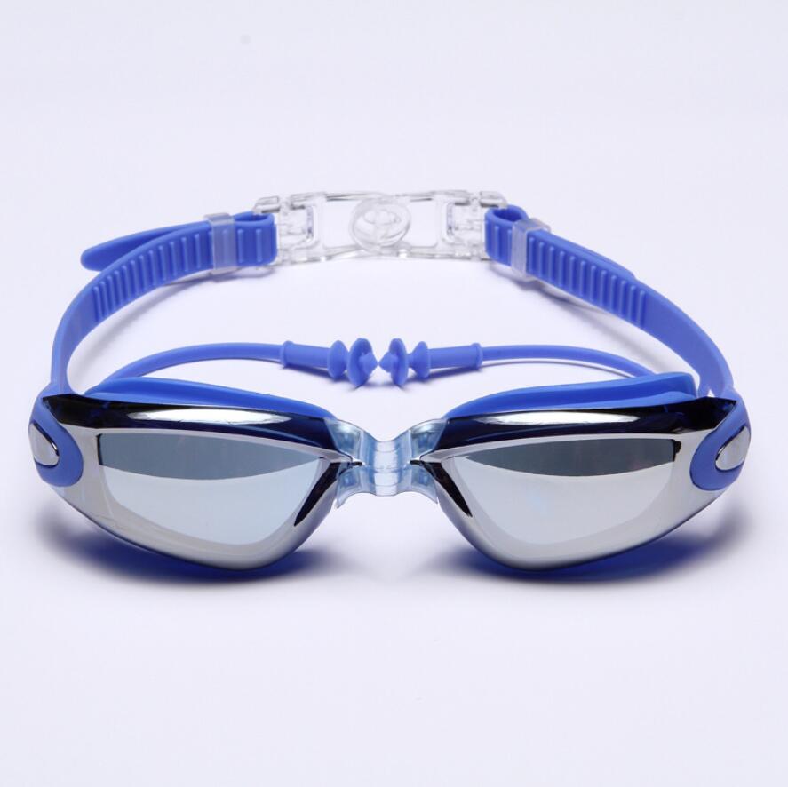 Zwembril voor heren en dames met oordopjes, waterdicht, anti-condens, uv-bescherming, zwembad, watersportbrillen, onderwaterbrillen: Blauw