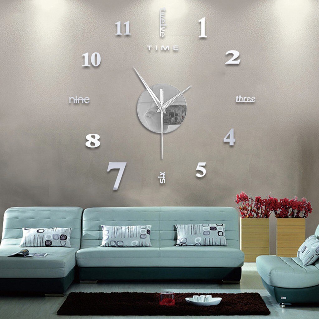 Diy Clock Frameless DIY Wall Mute Clock 3D Mirror Surface Sticker Home Office Decor Home decoration Modern Wall Clock 50x50cm: C