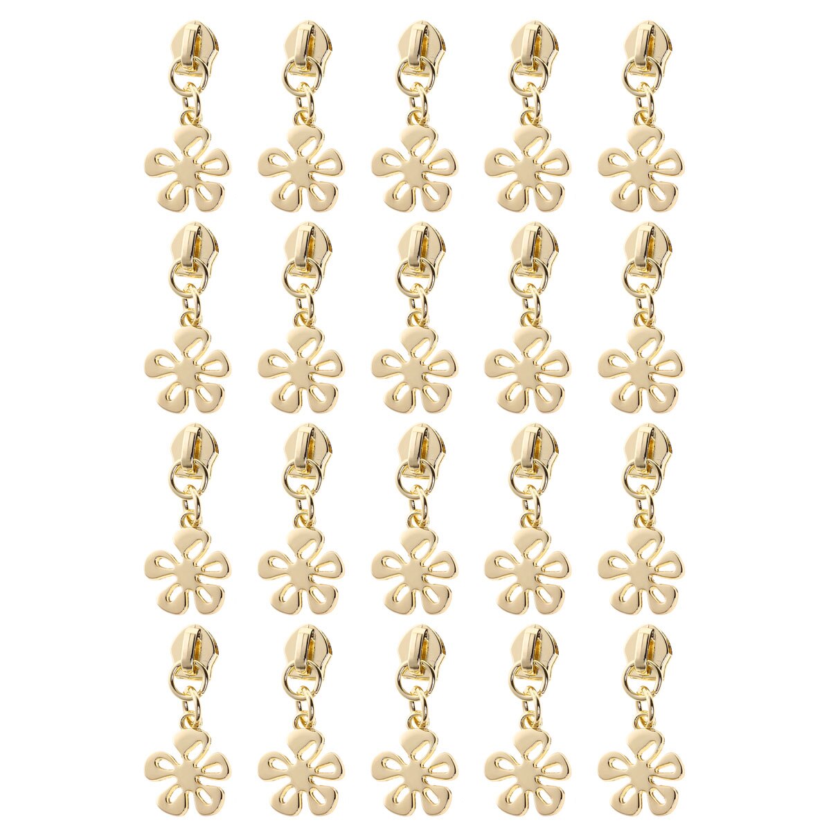 Ensemble de tirettes de fermeture éclair en métal 20 #5 en forme de fleur/cœur, tirettes de fermeture éclair décoratives, artisanat pour la réparation de vêtements de sacs de bagages à faire soi-même: Gold Flower