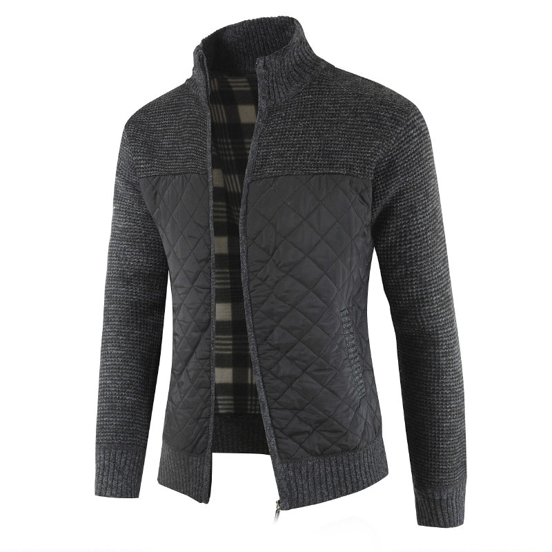 Herfst winter trui heren effen patchwork dikke fleece cardigan heren casual stand kleur trui heren jassen