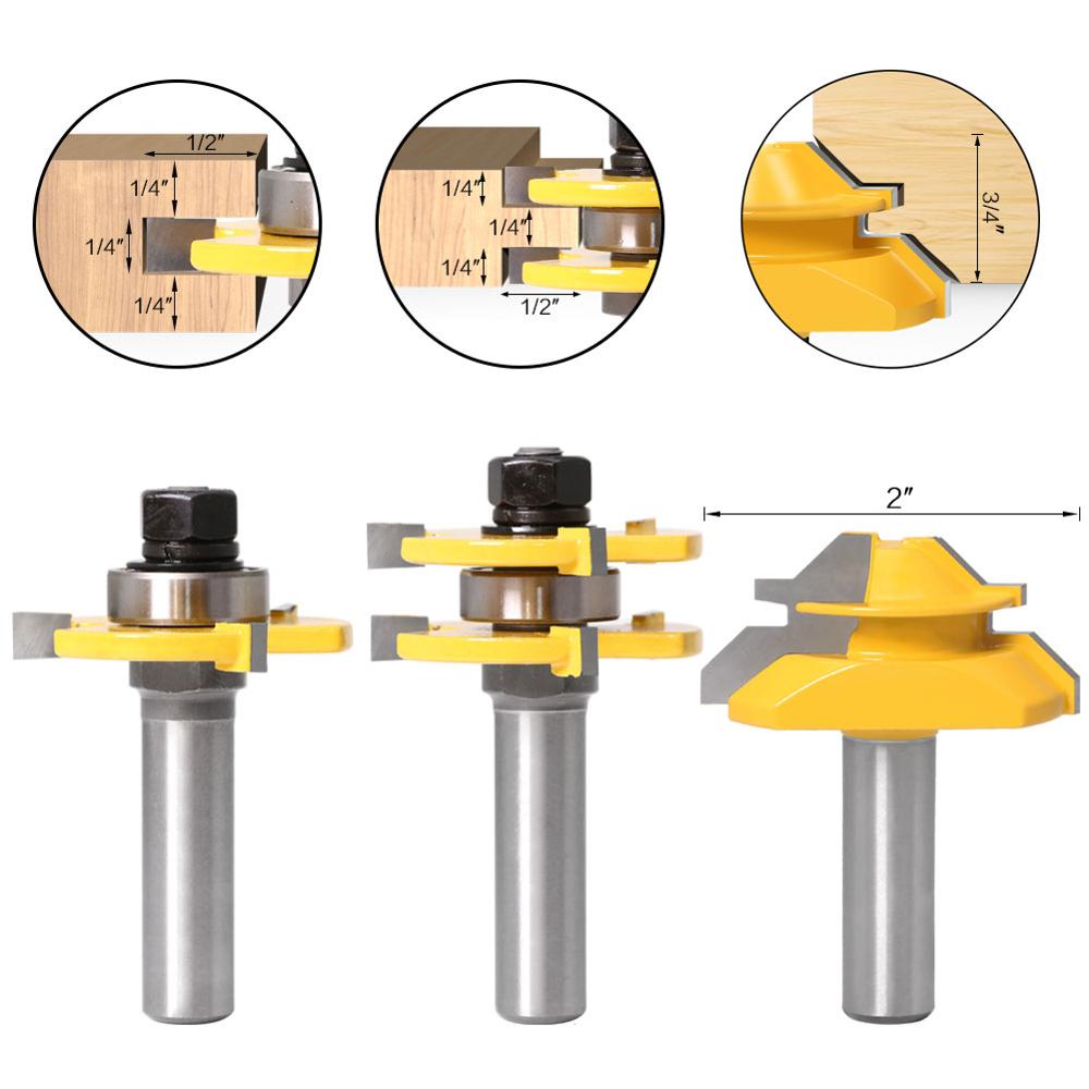 Tongue and Groove Router Bit Tool Set ½'' Shank With 45° Lock Miter Bit ½'' 12mm Shank - Solid Steel, Anti Kickback