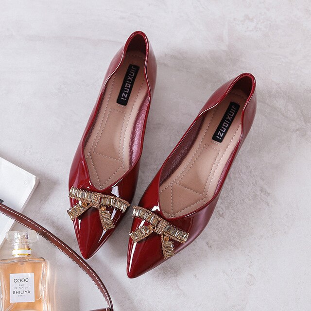 Pointed Toe Flats Patent Leather Creepers CRYSTAL Butterfly-knot Harajuku Shoes Ladies Flat Shoes Espadrilles Spring Shoes Women