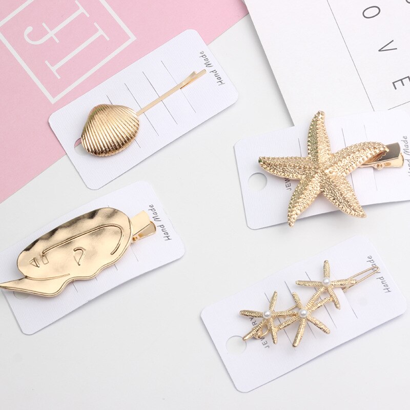 Koreaanse chique haaraccessoires, metalen gouden kleur, strandschelp, zeesterren, imitatieparel, haarspelden voor vrouwen, haarstyling