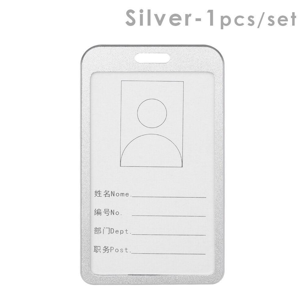 1PC Vertical Aluminum Alloy Work Name Card Holders Business Work Card ID Badge Lanyard Holder Office Accessories: 028 Silver