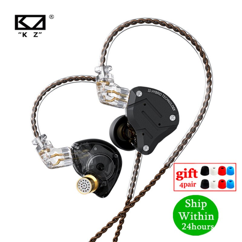 KZ ZS10 PRO 1DD+4BA HIFI Metal Headset Hybrid In Ear Earphone Sport Noise Cancelling Headset AS10 ZSN PRO CA16 ZSX C12 V90 VX T4