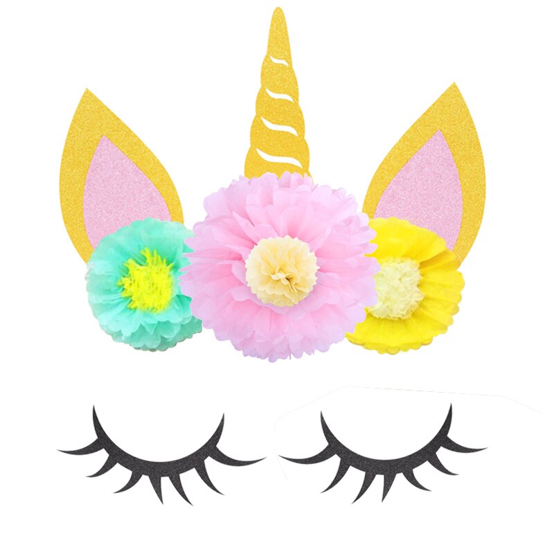Pompon en papier licorne en forme de fleur | Oreilles licorne en corne, bricolage de décoration d'arrière-plan pour fête mariage, décoration de chambre d'anniversaire d'enfants: 3