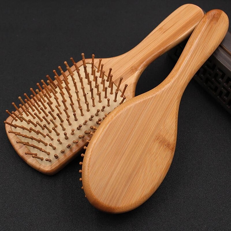 Natürliche Bambus Kopfhaut Massage Haarpflege Anti-Statische Paddel Griff Entwirren Haar Pinsel Kissen Kamm Friseur Styling Werkzeuge