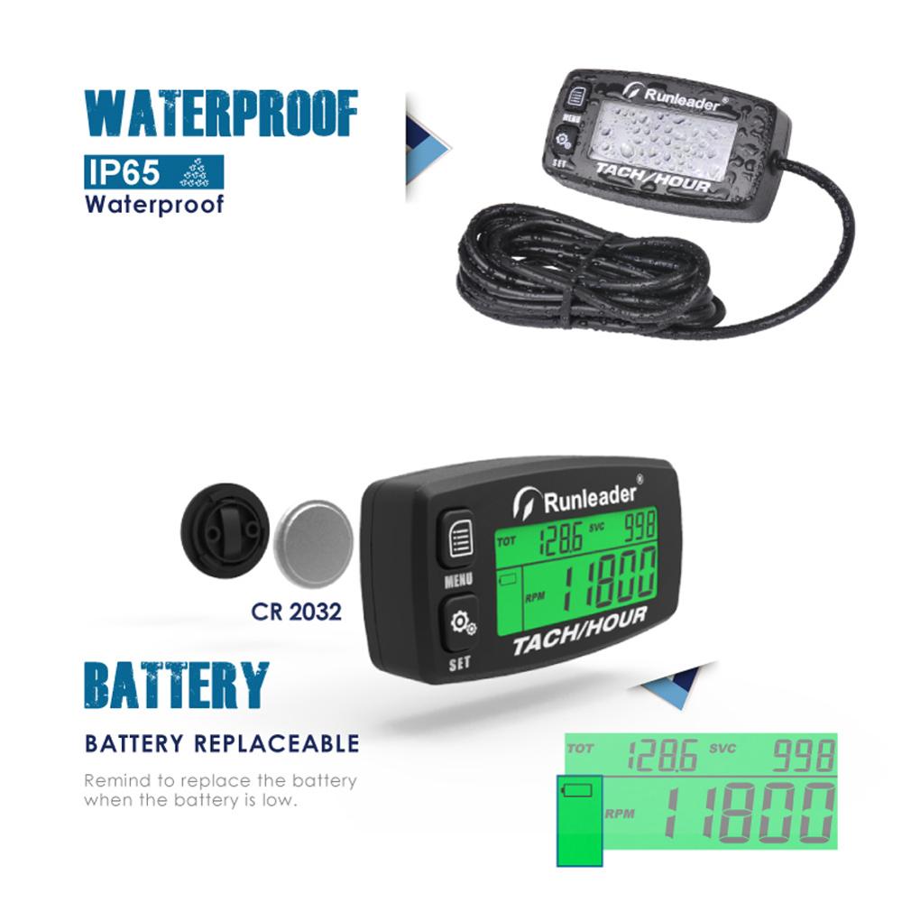 HM032B Inductive Tachometer Gauge Alert RPM Engine Hour Meter Backlit Resettable Tacho hour meters for Motorcycle ATV Lawn Mower