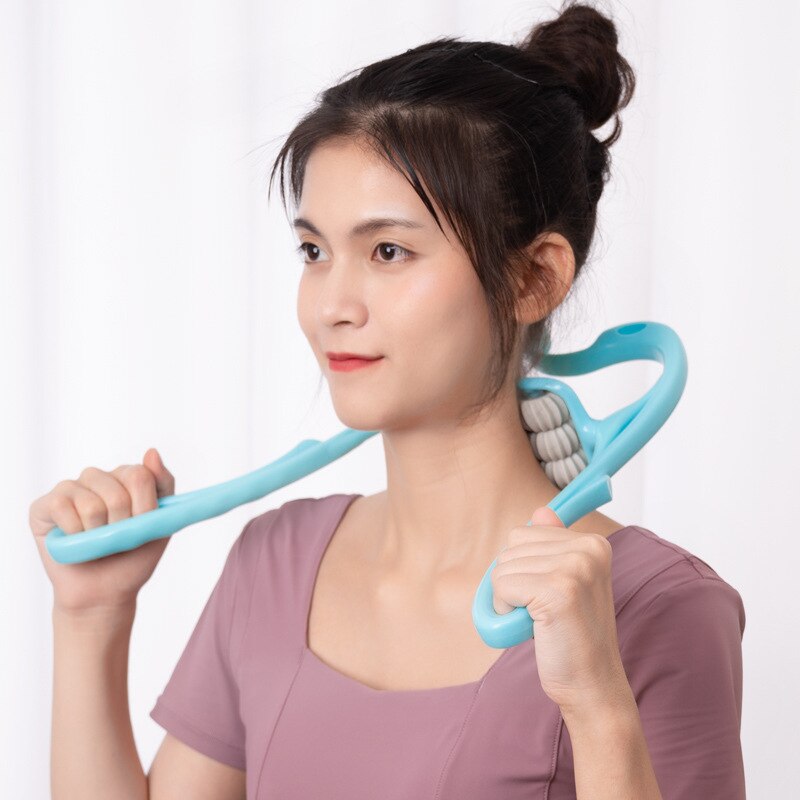 Neck Massager Therapy Neck and Shoulder Dual Trigger Point Roller Self-Massage Tool Relieve Hand Pressure Deep Massage