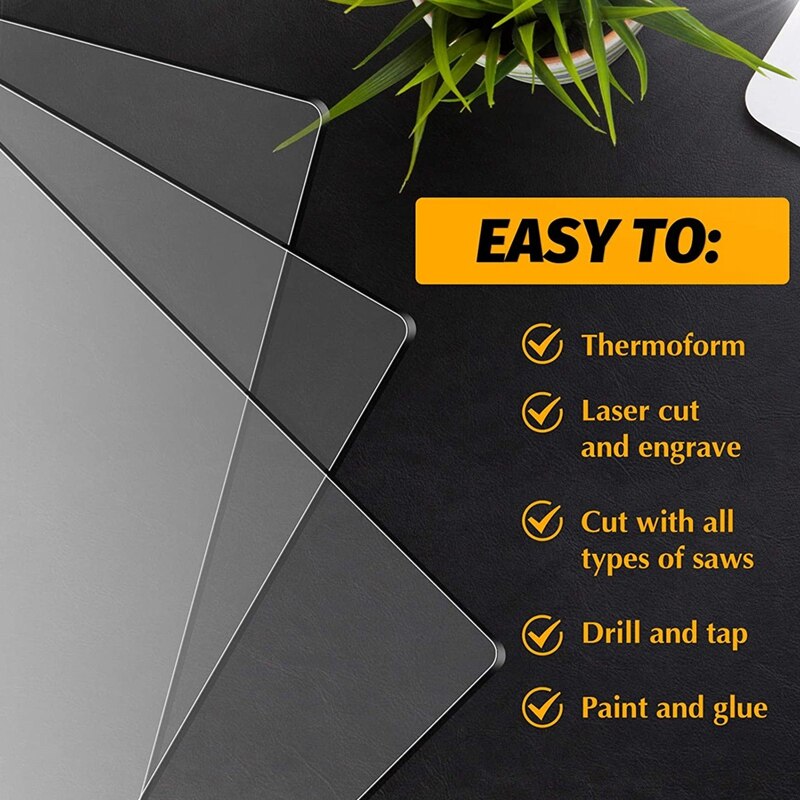 Acrylic Sheet Clear Cast for LED Light Base Table Signs DIY Display Projects Craft Led Lights for Projects 6 Pieces