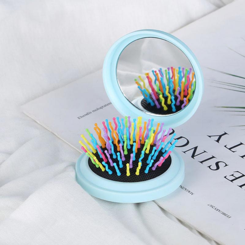 1 Pcs Kappers Kam Met Spiegel Reizen Haarborstel Vouwen Spiegel Clamshell Haarborstel Airbag Massage Kam: 01