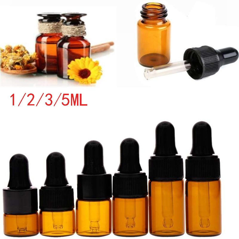 recipiente de Perfume de aromaterapia de 1/2/3/5/ML rellenable para aceites de árbol de té, frasco cuentagotas de vidrio ámbar, pipetas llenas de líquidos