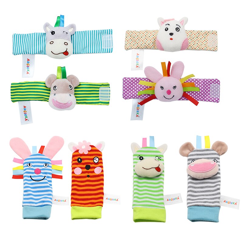 Nuovo 2 pz cartone animato giocattoli per bambini 0-12 mesi sonagli per bambini bambini neonati giocattoli morbidi peluche calzino sonaglio giocattolo polso