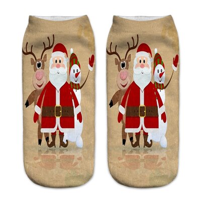 3d print kerstsokken unisex cartoon eland sneeuwpop kerstman damessokken laag uitgesneden enkel kerst calcetines vrouw jaar: 12