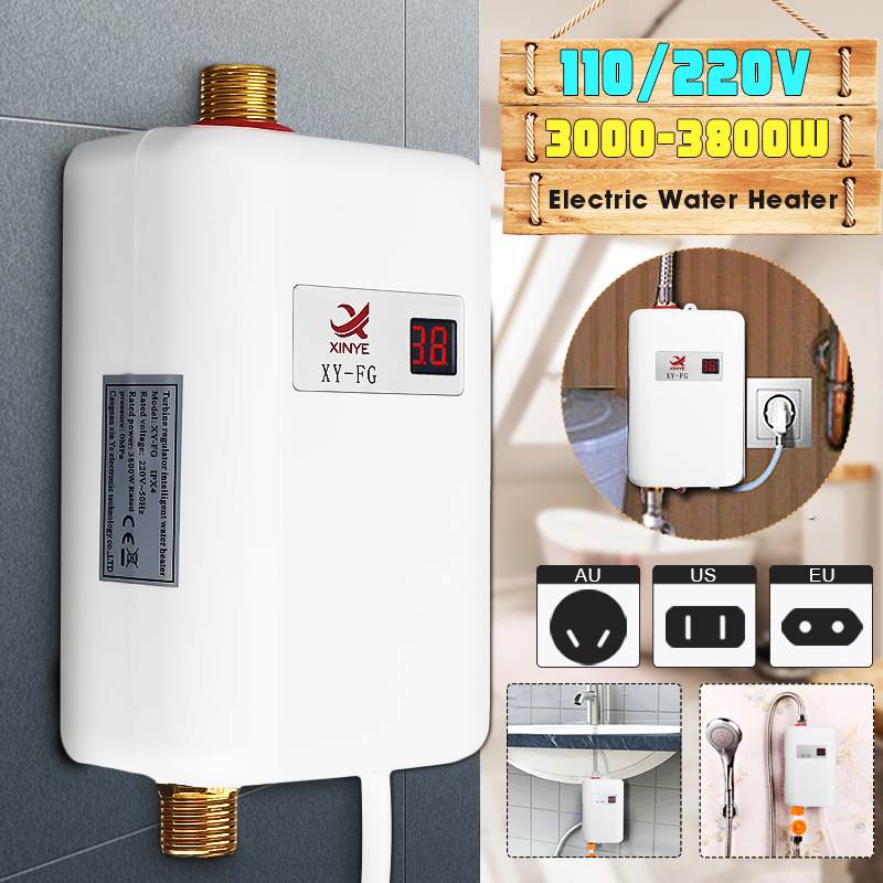 3800W Mini Tankless LCD Digital Water Heater Instant Waterproof Faucet Kitchen Heating Thermostat Intelligent Energy-save