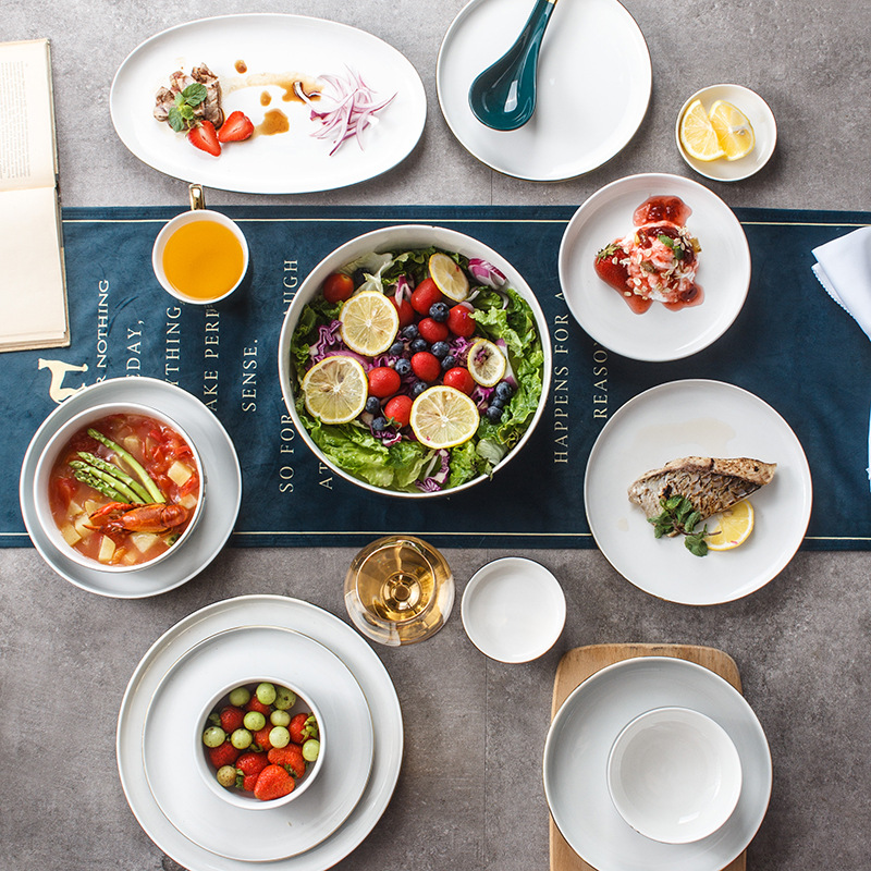 Nordic Stijl Groene Keramische Goud Inlay Diner Plaat Steak Food Lade Servies Rijke Soepkom Fruit Dessert Servies Set