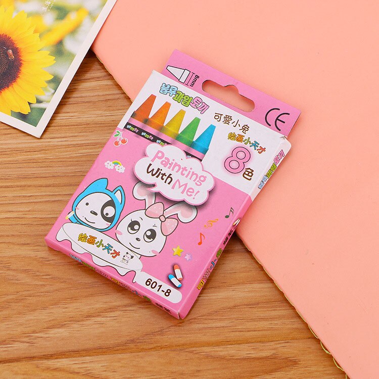 Juego de crayones de colores Kawai 8/12/24 para niños, grafiti, dibujo de bocetos, papelería coreana, suministros escolares de oficina: 8 color pink pack