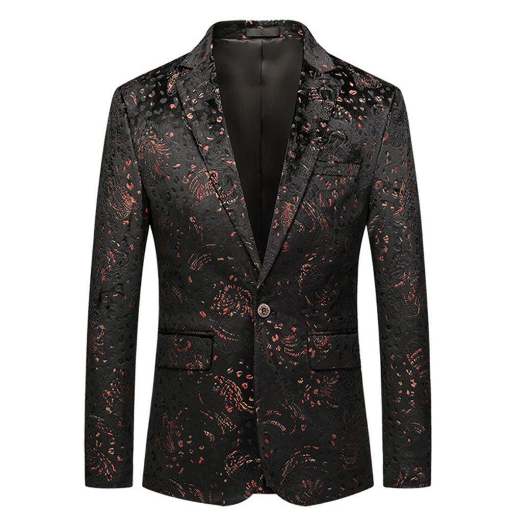 Men's Blazer Winter And Autunm Men's Casual Business Wedding Long Sleeve Print Floral Suit Coat Jacket Printed Parka