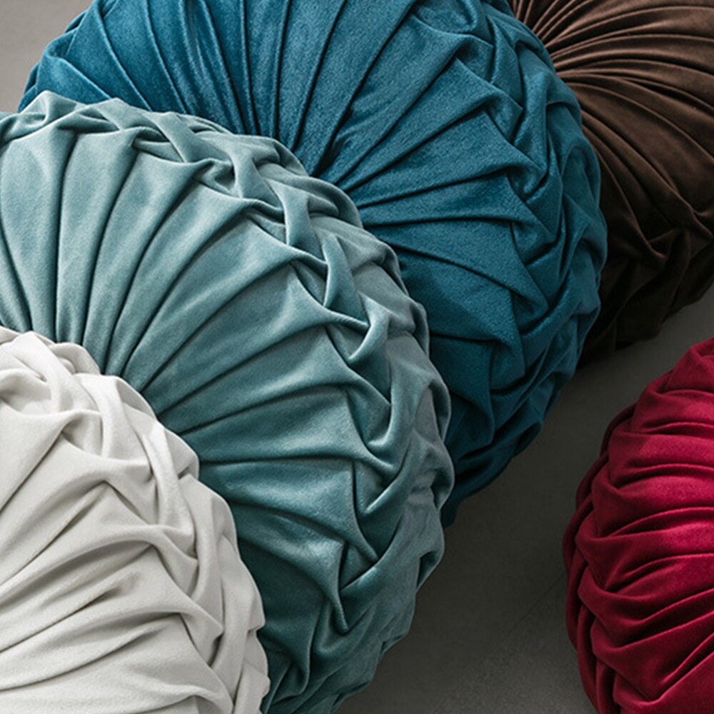 Velvet Pleated Futon Round Floor Cushion Pillow Pouf Throw Home Sofa Decor 33x11cm