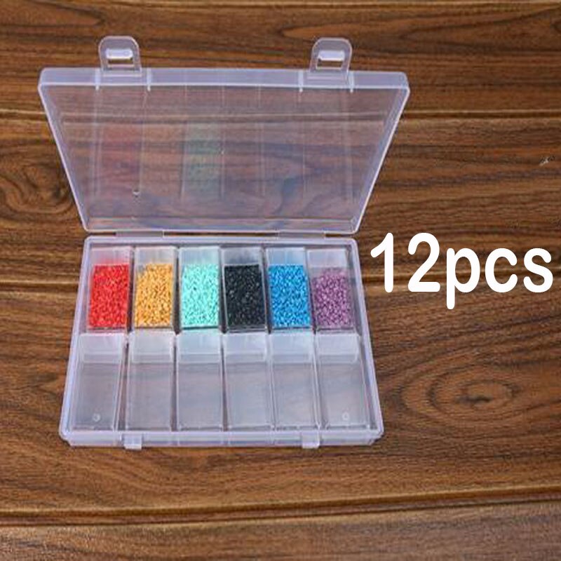 6/12/24/42/64 Grid Diamond Container Box DIY Diamant Embroidery Mosaic Tools Bead Transparent Plastic Drill Storage: 12PCS