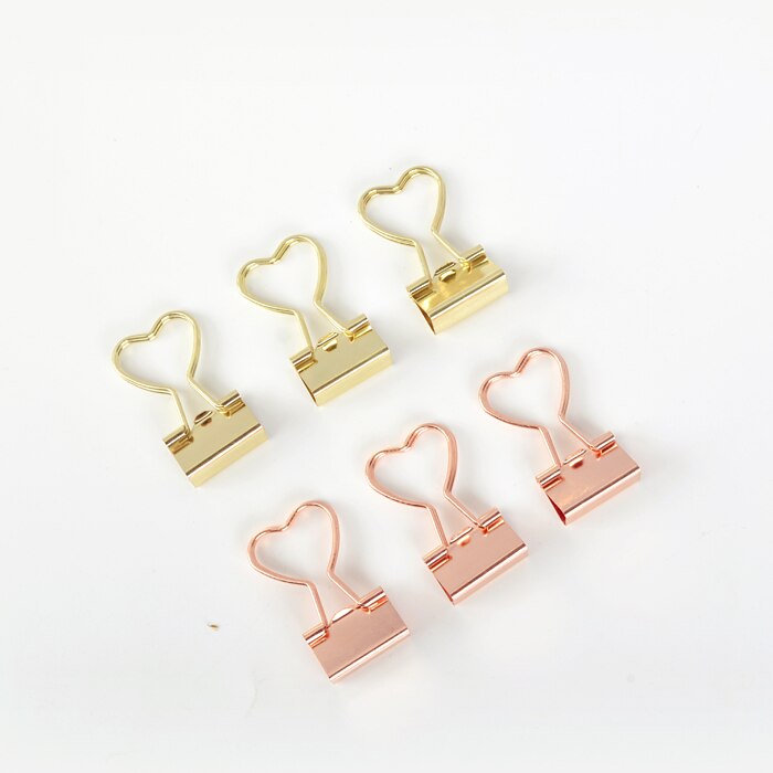 Trombone en métal or Rose avec coeur d&#39;amour, papeterie Kawaii pour bureau, papeterie scolaire