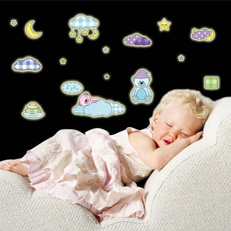 Stickers For Kids Bedroom Fluorescent Glow In The Dark Moon Glow Wall Stickers Stars Luminous Bear Glow Sticker Color