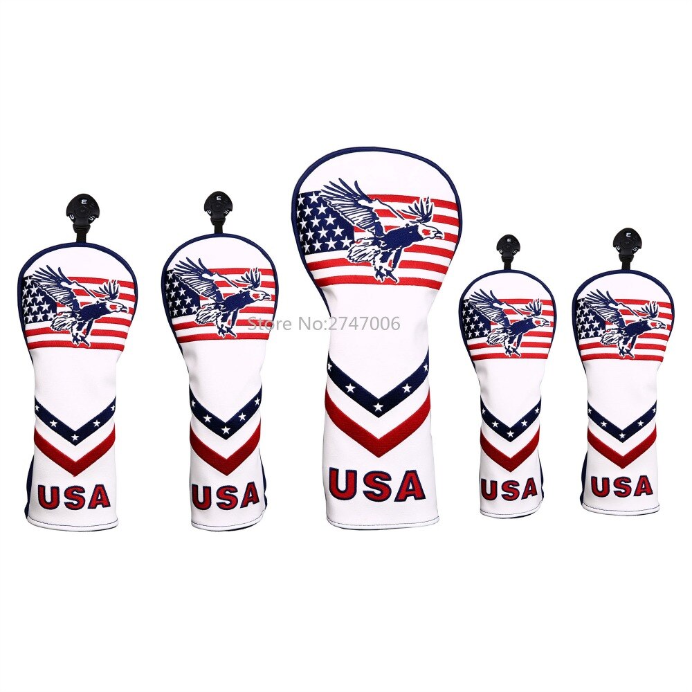 Golf förarskydd fairway wood cover hybrid huvudskydd usa startar och ränder stil med eagle mönster