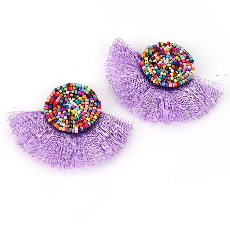 2PCs Tassel fringe pendant with glass bead for DIY earrings jewelry making sewing supplies garment clothes accessory decoration: 10