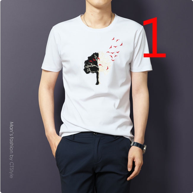 Korte Mouwen T-shirt, Ronde Hals Achter De Kleur Strip Voor Mannen En Vrouwen