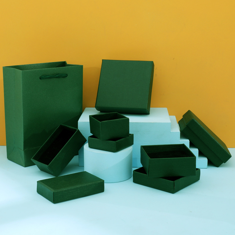 1Pcsblackish Groene Sieraden Box Ring Ketting Armbanden Earring Organizer Verpakking Dozen Met Spons Binnen Rechthoek