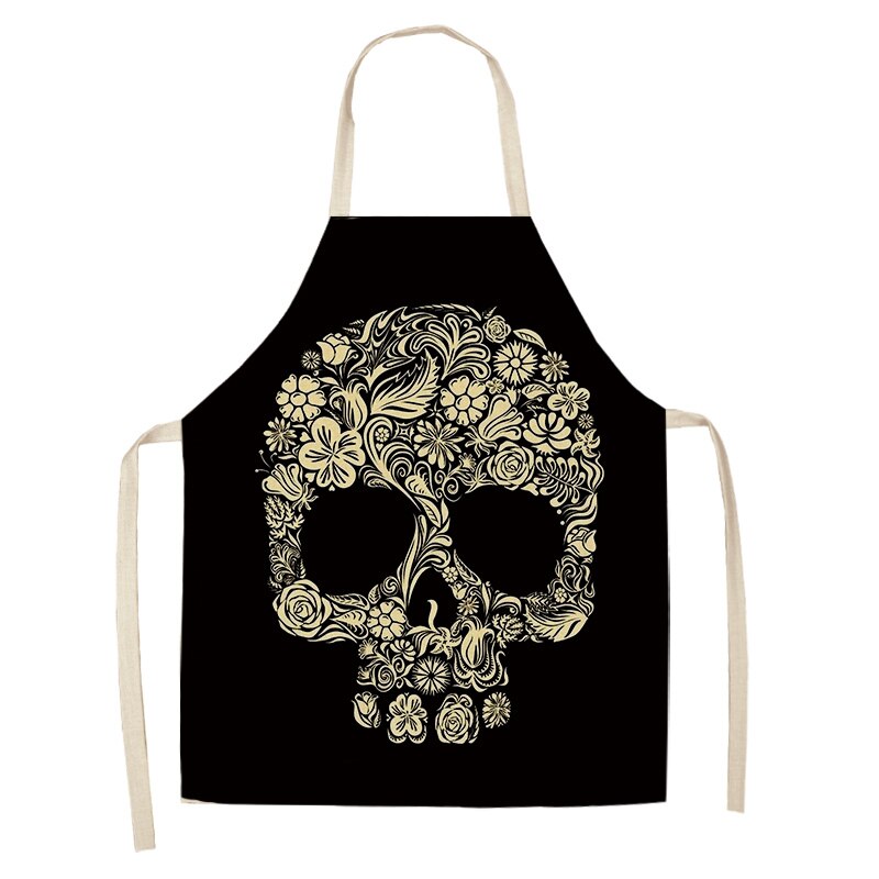 1Pc Skull Pattern Kitchen Chef Apron for Cooking Sleeveless Cotton Linen Aprons Adult Bibs Home Cleaning Accessories 53*65cm: C