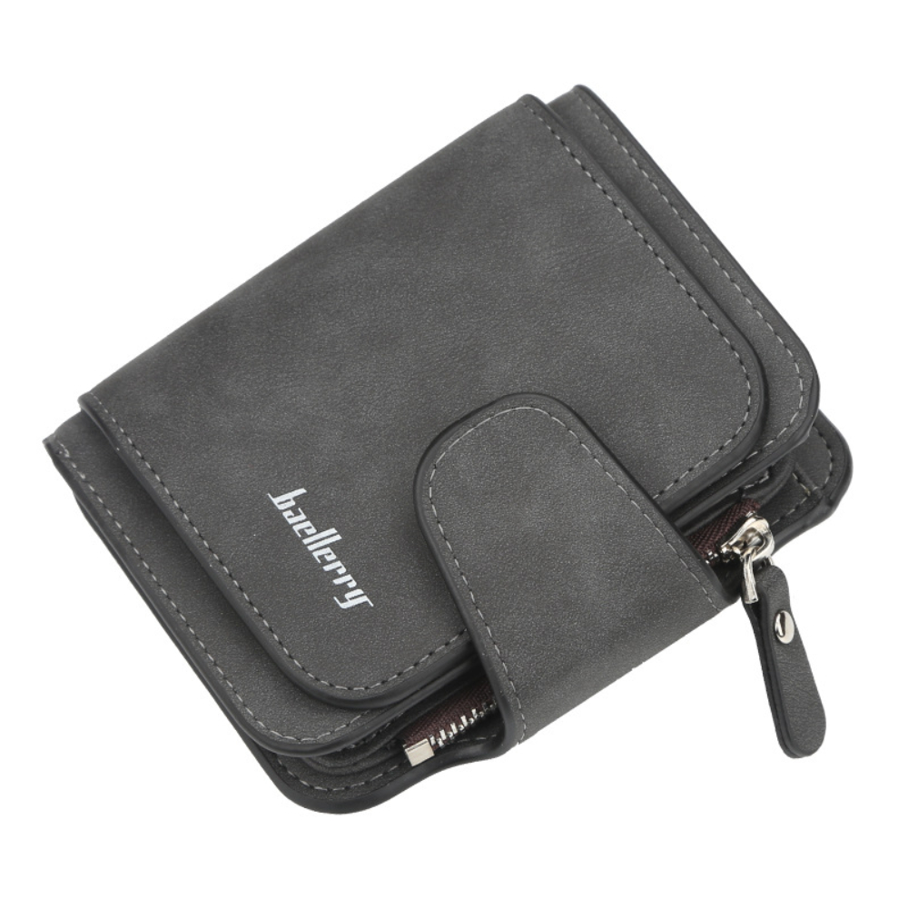 Buckle Abrasive Leather PU Women's Short Wallet Casual Trifold Purse Multi-Card Holder Coin Purse: black