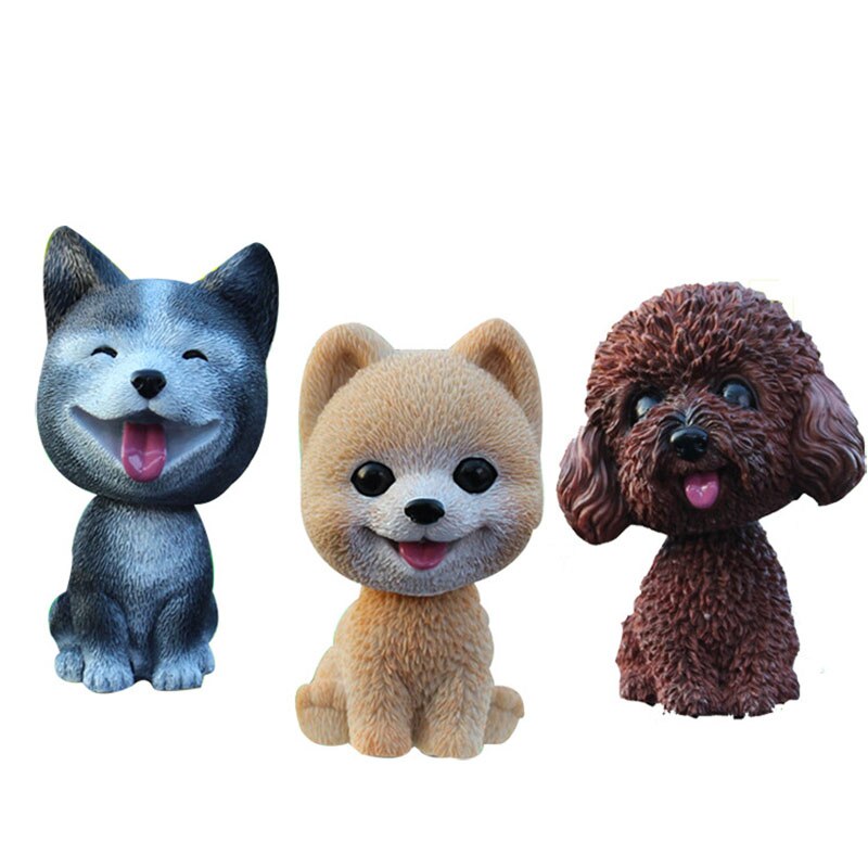 Car Ornament 9cm Shaking Head Dog Car Dashboard Decor Nodding Puppy Toys Husky Teddy Pomeranian Home Room Auto Accessories