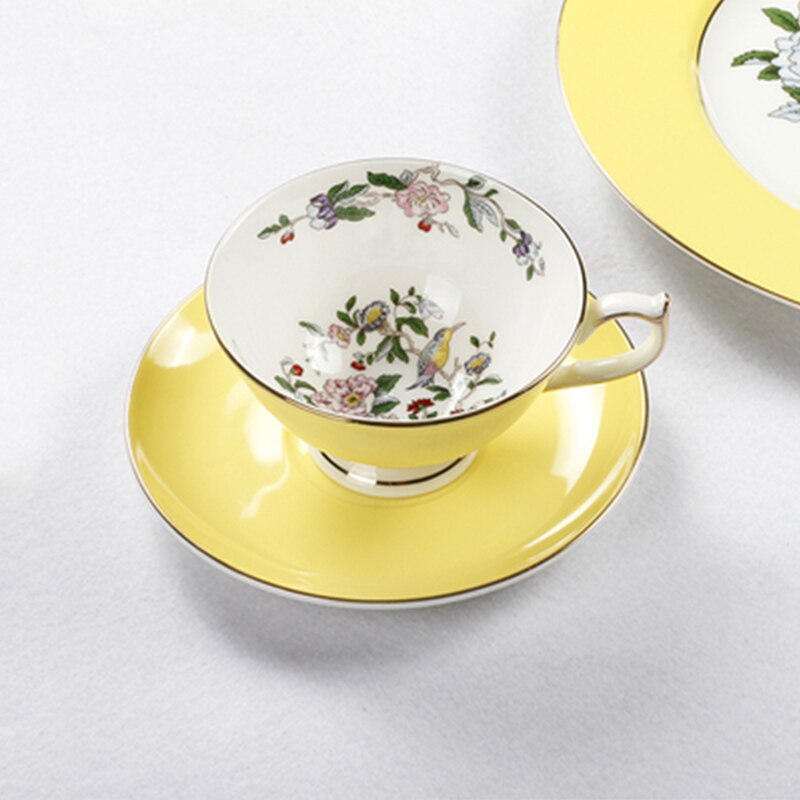 Kaffee Tassen Porzellan Hohe Schmetterling Blume Teetasse &Ampere; Untertasse einstellen Britischen Nachmittag Tee Zeit Keramik Tasse Büro Getränk: Stil B Gelb